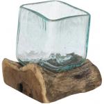 Decowood Glass F Square 15x15 cm vierkante glazen vaas op boomstronk M decoratie